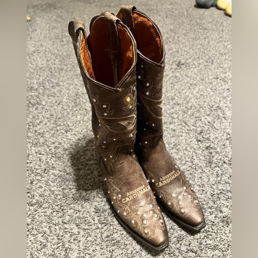 NFL team shop Arizona Cardinals brown leather boots with gemstones